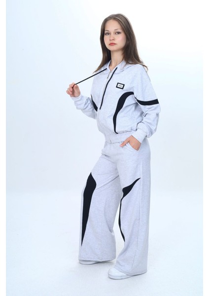 Kız Çocuk %100 Pamuk Garnili Kapüşonlu Fermuarlı Oversize Alt&üst Trend Eşofman TAKIMI-315-EŞT-0003 modelleri
