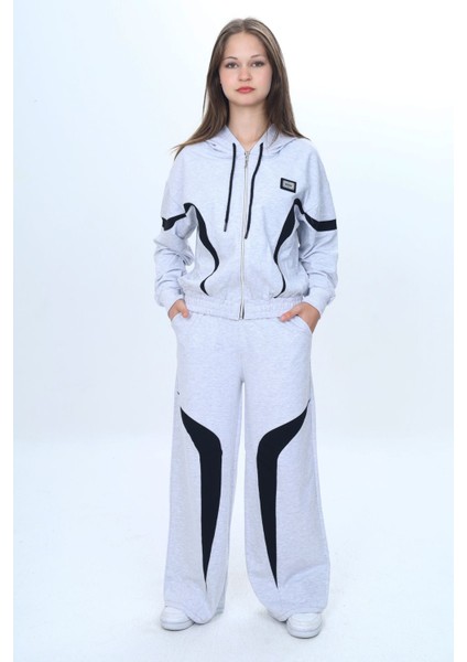 Kız Çocuk %100 Pamuk Garnili Kapüşonlu Fermuarlı Oversize Alt&üst Trend Eşofman TAKIMI-315-EŞT-0003 fırsatları