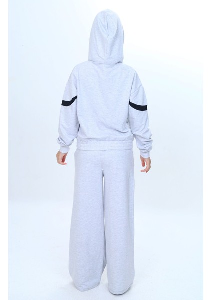 Kız Çocuk %100 Pamuk Garnili Kapüşonlu Fermuarlı Oversize Alt&üst Trend Eşofman TAKIMI-315-EŞT-0003