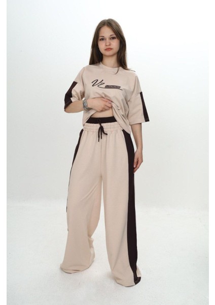 Kız Çocuk %100 Pamuk London Baskılı Oversize Garnili Truvakal Kollu Eşofman TAKIMI-293-EŞT-0010