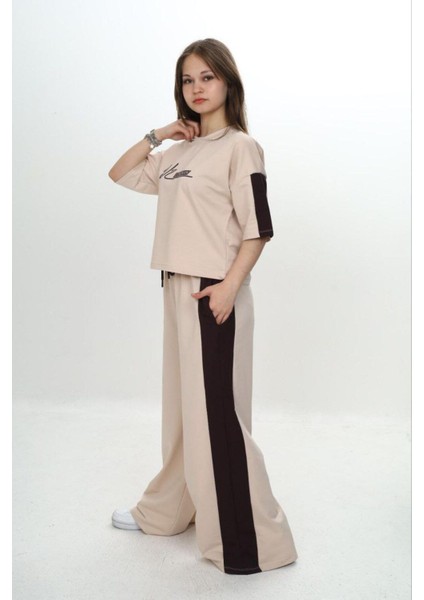 Kız Çocuk %100 Pamuk London Baskılı Oversize Garnili Truvakal Kollu Eşofman TAKIMI-293-EŞT-0010 modelleri