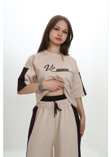 Kız Çocuk %100 Pamuk London Baskılı Oversize Garnili Truvakal Kollu Eşofman TAKIMI-293-EŞT-0010 fırsatları