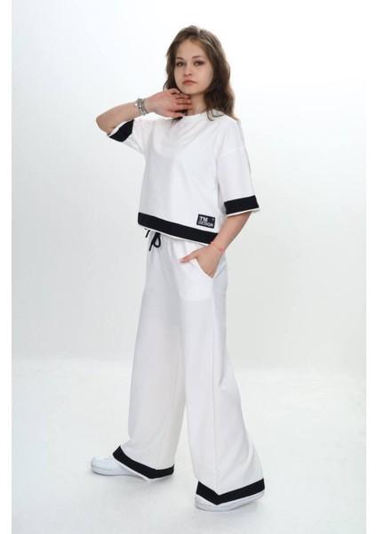 Kız Çocuk %100 Pamuk Kısa Kollu Garnili Truvakar Kol 2 Iplik Alt&üst Eşofman TAKIMI-285-EŞT-0011