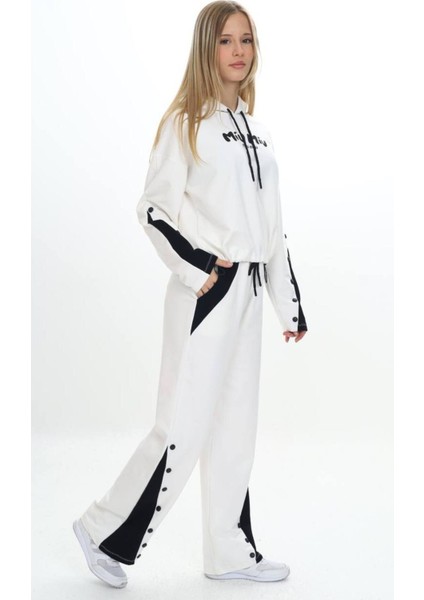 Kız Çocuk %100 Pamuk Kapüşonlu Çıtçıt Detaylı Alt&üst Eşofman TAKIM-179-EŞT-0005