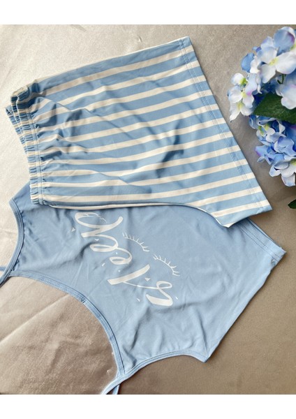 Likralı Mavi Çizgili Pijama Takımı fiyatları
