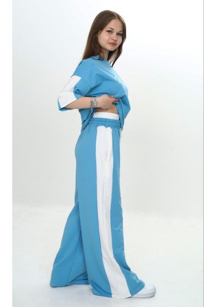 Kız Çocuk %100 Pamuk London Baskılı Oversize Garnili Truvakal Kollu Eşofman TAKIMI-293-EŞT-0010 modelleri