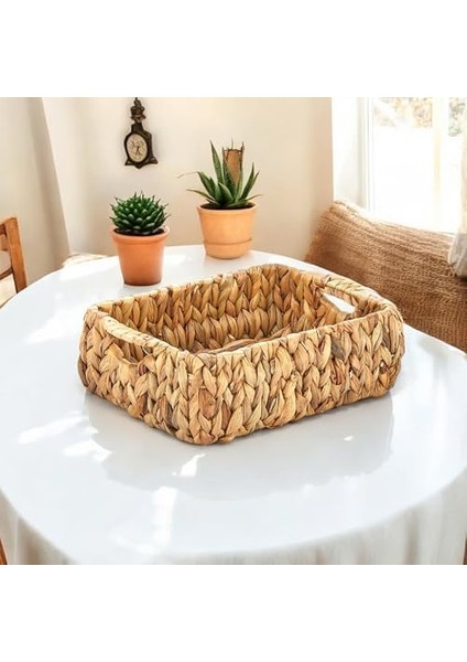 El Yapımı Hasır Bombeli Dekoratif Sepet, Hasır Bombeli Dekoratif Tepsi 3 Model Seçenekli (27 * 20 * 10CM) (Model - 1) fiyatları