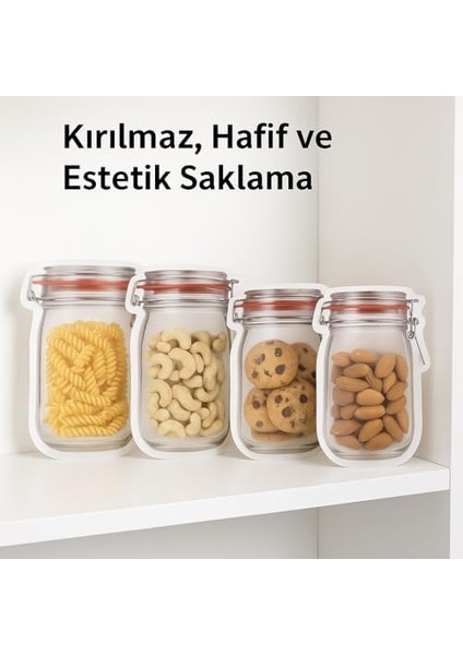 4'lü Kilitli Saklama Poşeti, Kavanoz Görünümlü | 500 ml | Gıda Saklama, Baharat, Kurabiye, Makarna, Atıştırmalık Için Uygun | Pe Malzeme | Zararlı Kimyasal Içermez fiyatları