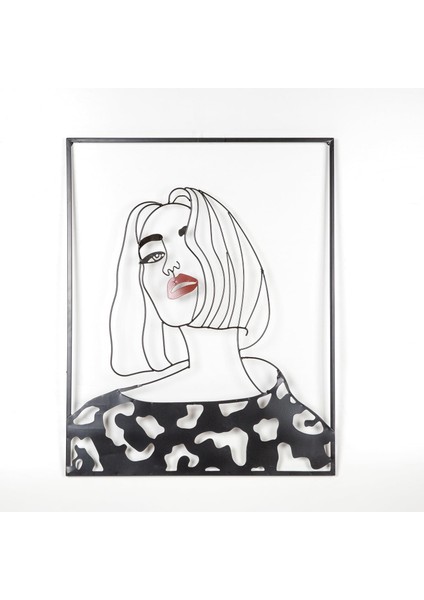 Dekoratif Kadın Figürlü Metal Duvar Panosu Siyah-Kırmızı 60X74X2 Cm.
