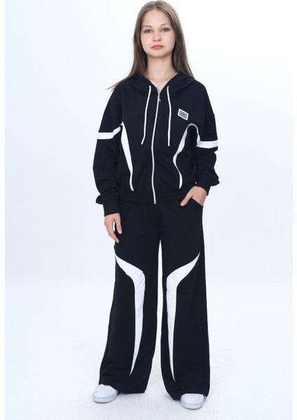 Kız Çocuk %100 Pamuk Garnili Kapüşonlu Fermuarlı Oversize Alt&üst Trend Eşofman TAKIMI-315-EŞT-0003 indirimleri