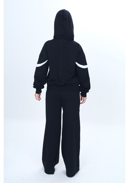 Kız Çocuk %100 Pamuk Garnili Kapüşonlu Fermuarlı Oversize Alt&üst Trend Eşofman TAKIMI-315-EŞT-0003