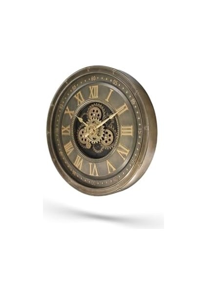Mark Premium Serisi Antik Eskitme Kadranlı Döner Çarklı 60 Santimetre Ev ve Ofis Duvar Saati, Roma Rakamlı, Gold modelleri
