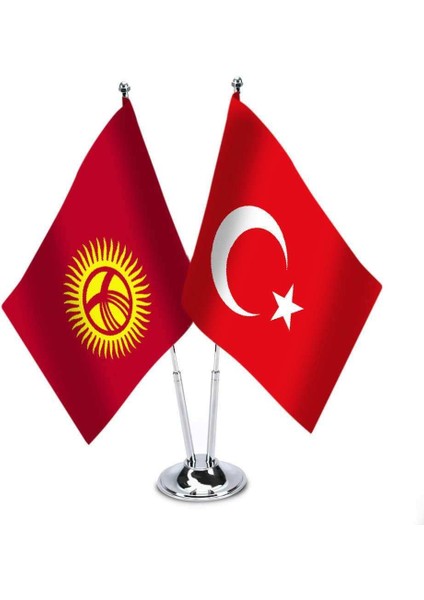 Kırgızistan Türkiye İkili Saten Masa Bayrağı