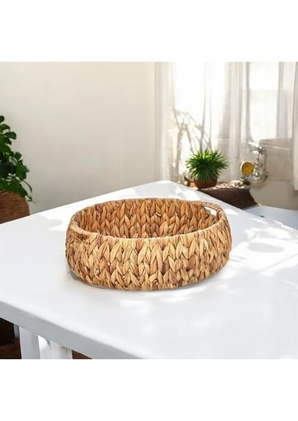 El Yapımı Hasır Bombeli Dekoratif Yuvarlak Sepet, Hasır Bombeli Dekoratif Tepsi 3 Model Seçenekli (35 * 12CM) (Büyük) modelleri