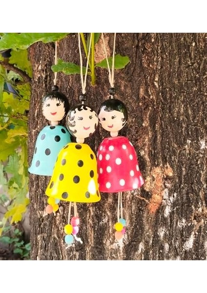 Asılabilir Doll Süs, 3'lü Set, Puantiyeli Desenli, Renkli Boncuklu, Bahçe ve Ev Dekorasyonu Çan Süs fiyatları
