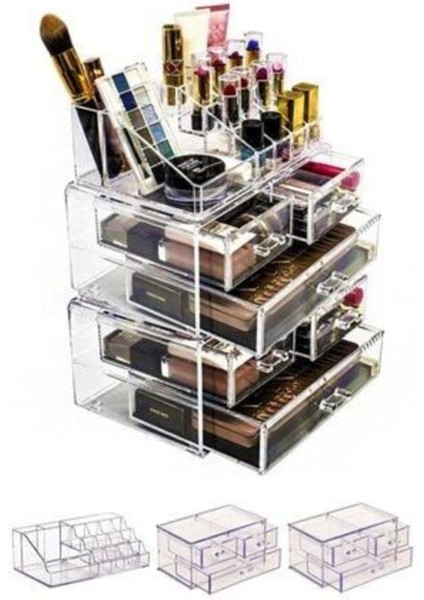 Şeffaf 5 Katlı 6 Çekmeceli Makyaj Düzenleyici Seti, Şeffaf ve Şık Tasarım