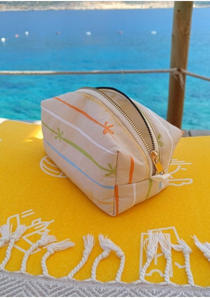 Geniş Hacimli Bej Çok Amaçlı Seyahat Çantası Fiyonklu Organik Kumaş Organizer