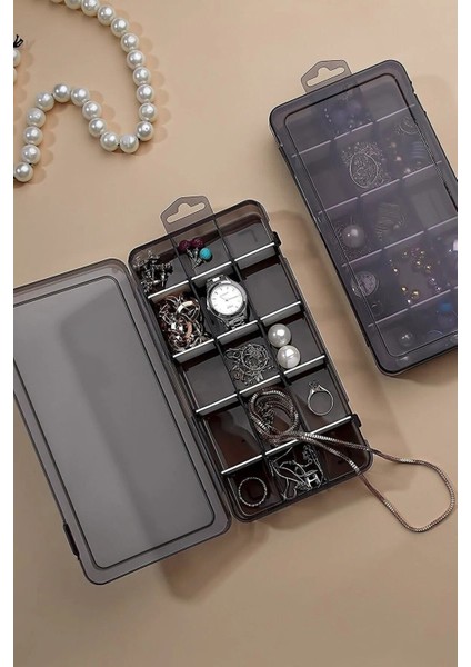 Füme 15 Bölme Ayarlanabilir Takı Kutusu, Kolye, Boncuk, Küpe ve Yüzük Organizer