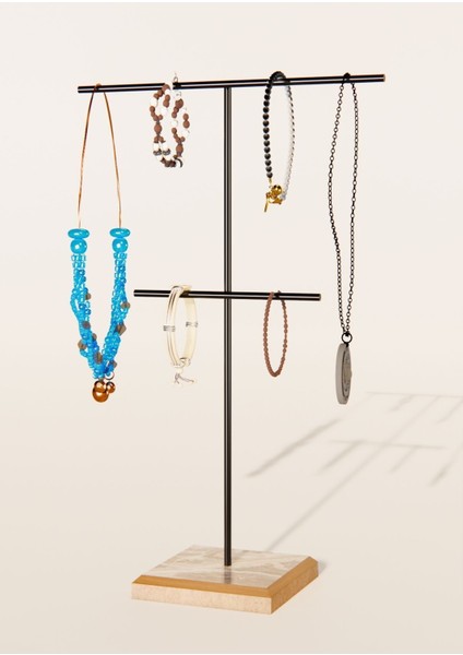 Şık Takı Düzenleyici, Stand, Küpelik, Bileklik ve Kolye Saklama Alanı Siyah