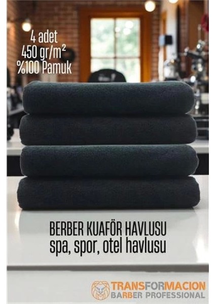 Modacar Kuaför Berber Havlusu 4 Adet Pamuk Berber Havlusu 50X90 Siyah