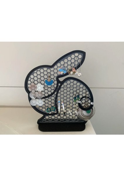 Dekoratif Tavşan Tasarımlı Takı Düzenleyici, Yüzük, Küpe, Kolye Askılığı, Sert Plastik