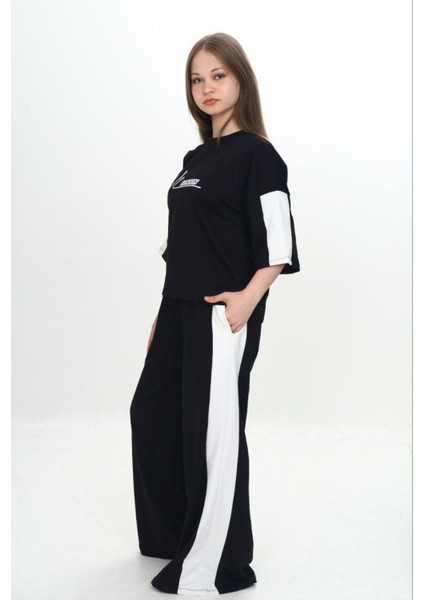 Kız Çocuk %100 Pamuk London Baskılı Oversize Garnili Truvakal Kollu Eşofman TAKIMI-293-EŞT-2010