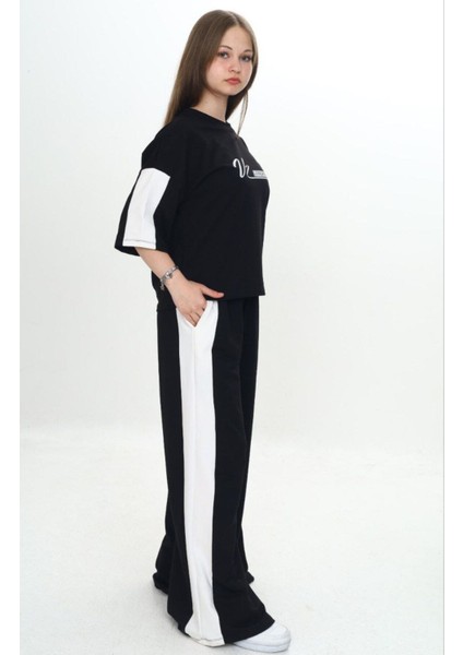 Kız Çocuk %100 Pamuk London Baskılı Oversize Garnili Truvakal Kollu Eşofman TAKIMI-293-EŞT-2010 modelleri