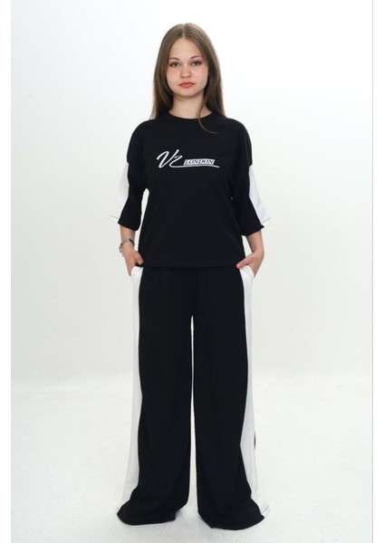 Kız Çocuk %100 Pamuk London Baskılı Oversize Garnili Truvakal Kollu Eşofman TAKIMI-293-EŞT-2010