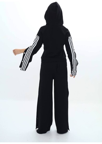 Kız Çocuk %100 Pamuk Şeritli Kapüşonlu Çıtçıtlı Alt&üst Eşofman TAKIMI-5010-EŞT-2004