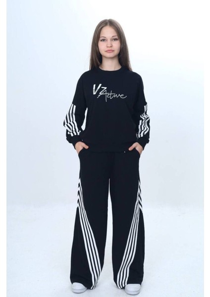 Kız Çocuk %100 Pamuk Şeritli Oversize 2 Iplik Alt&üst Eşofman TAKIMI-305-EŞT-2009