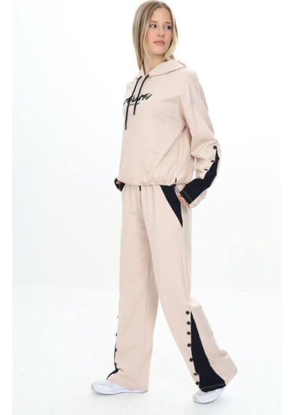 Kız Çocuk %100 Pamuk Kapüşonlu Çıtçıt Detaylı Alt&üst Eşofman TAKIM-179-EŞT-2005