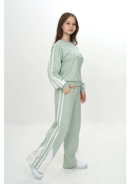 Kız Çocuk %100 Pamuk 2 Iplik Garnili Şeritli At&üst Eşofman Takımı –çift Renkil Alt Üst TAKIM-297-EŞT-2007