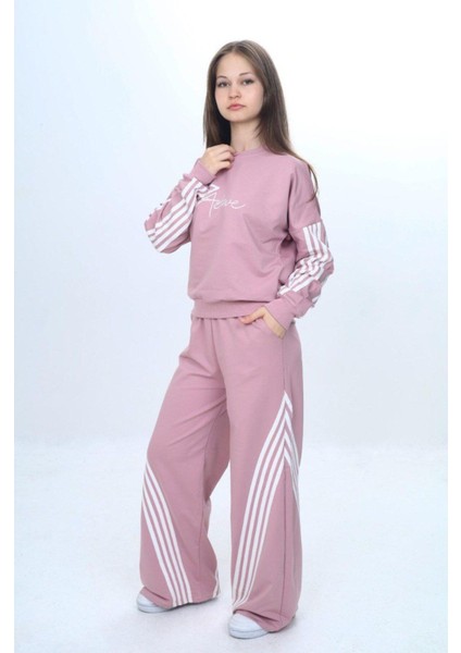 Kız Çocuk %100 Pamuk Şeritli Oversize 2 Iplik Alt&üst Eşofman TAKIMI-305-EŞT-2009