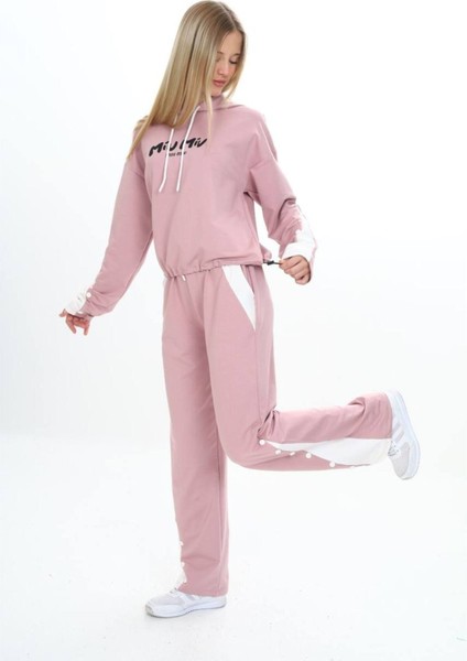 Kız Çocuk %100 Pamuk Kapüşonlu Çıtçıt Detaylı Alt&üst Eşofman TAKIM-179-EŞT-2005