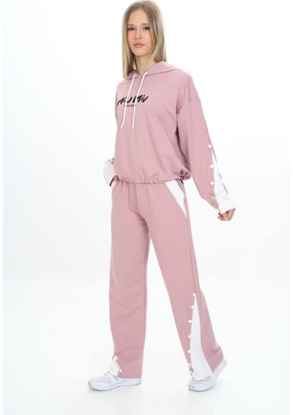 Kız Çocuk %100 Pamuk Kapüşonlu Çıtçıt Detaylı Alt&üst Eşofman TAKIM-179-EŞT-2005 fırsatları