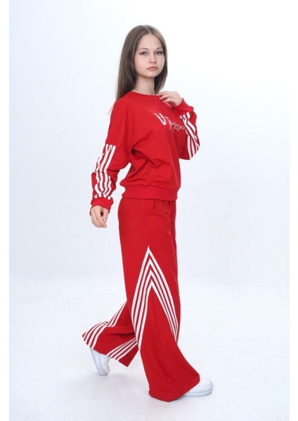 Kız Çocuk %100 Pamuk Şeritli Oversize 2 Iplik Alt&üst Eşofman TAKIMI-305-EŞT-2009