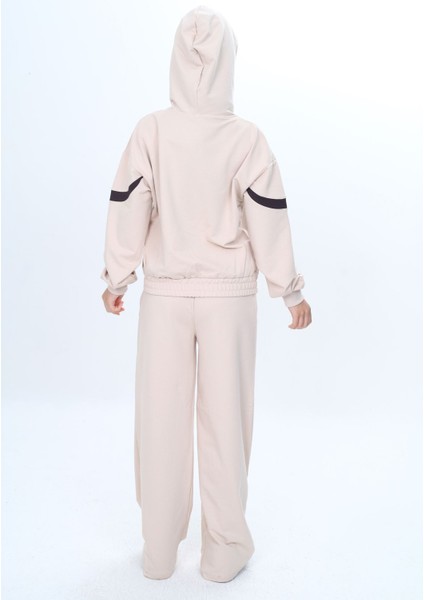 Kız Çocuk %100 Pamuk Garnili Kapüşonlu Fermuarlı Oversize Alt&üst Trend Eşofman TAKIMI-315-EŞT-2003