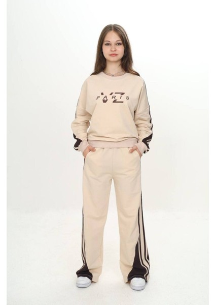 Kız Çocuk %100 Pamuk 2 Iplik Garnili Şeritli At&üst Eşofman Takımı –çift Renkil Alt Üst TAKIM-297-EŞT-2007