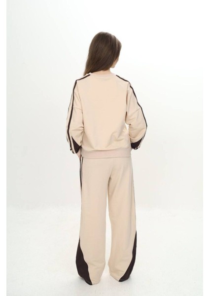 Kız Çocuk %100 Pamuk 2 Iplik Garnili Şeritli At&üst Eşofman Takımı –çift Renkil Alt Üst TAKIM-297-EŞT-2007 fırsatları