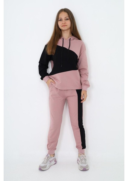 Kız Çocuk %100 Pamuk Garnili Kapüşonlu Uzun Kol Alt&üst Eşofman TAKIM-EŞT-2018