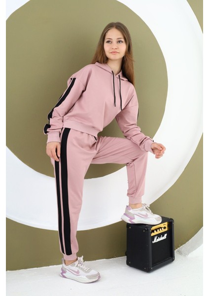 Kız Çocuk %100 Pamuk Kapüşonlu Alt&üst Eşofman TAKIMI-EŞT-2025