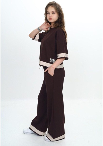 Kız Çocuk %100 Pamuk Kısa Kollu Garnili Truvakar Kol 2 Iplik Alt&üst Eşofman TAKIMI-285-EŞT-2011