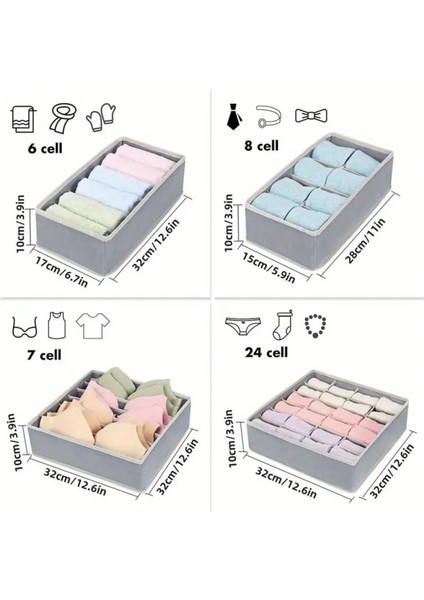 6 Bölmeli Katlanabilir Kumaş Saklama Kutusu Gri, Çorap ve Iç Çamaşırı Düzenleyici modelleri