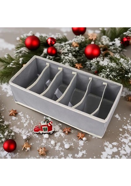 6 Bölmeli Katlanabilir Kumaş Saklama Kutusu Gri, Çorap ve Iç Çamaşırı Düzenleyici fırsatları