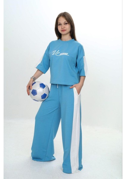 Kız Çocuk %100 Pamuk London Baskılı Oversize Garnili Truvakal Kollu Eşofman TAKIMI-293-EŞT-2010