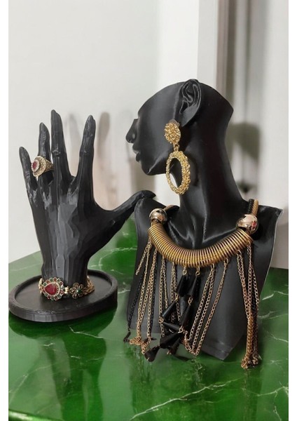 Şık 21CM Dekoratif Takı ve Mücevher Manken Teşhir Seti Siyah