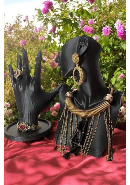 Şık 21CM Dekoratif Takı ve Mücevher Manken Teşhir Seti Siyah fiyatları