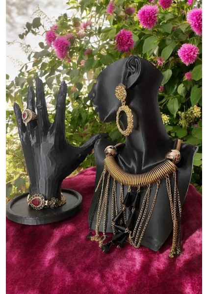Şık 21CM Dekoratif Takı ve Mücevher Manken Teşhir Seti Siyah fırsatları