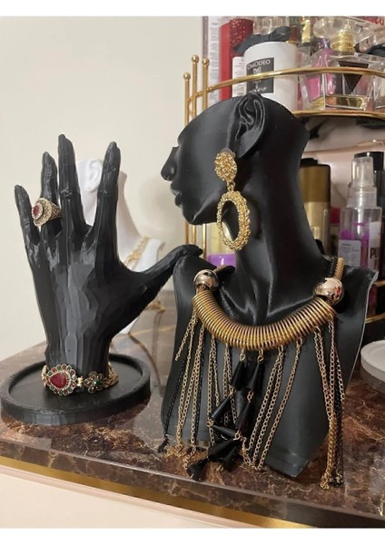 Şık 21CM Dekoratif Takı ve Mücevher Manken Teşhir Seti Siyah indirimleri