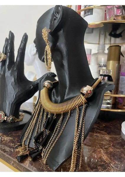 Şık 21CM Dekoratif Takı ve Mücevher Manken Teşhir Seti Siyah